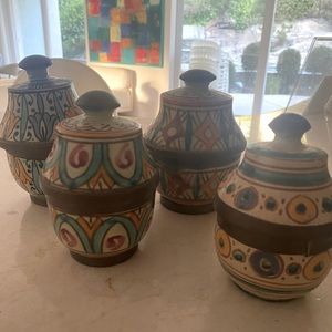 4 assorted decorative jars w lids 3 1/2”
